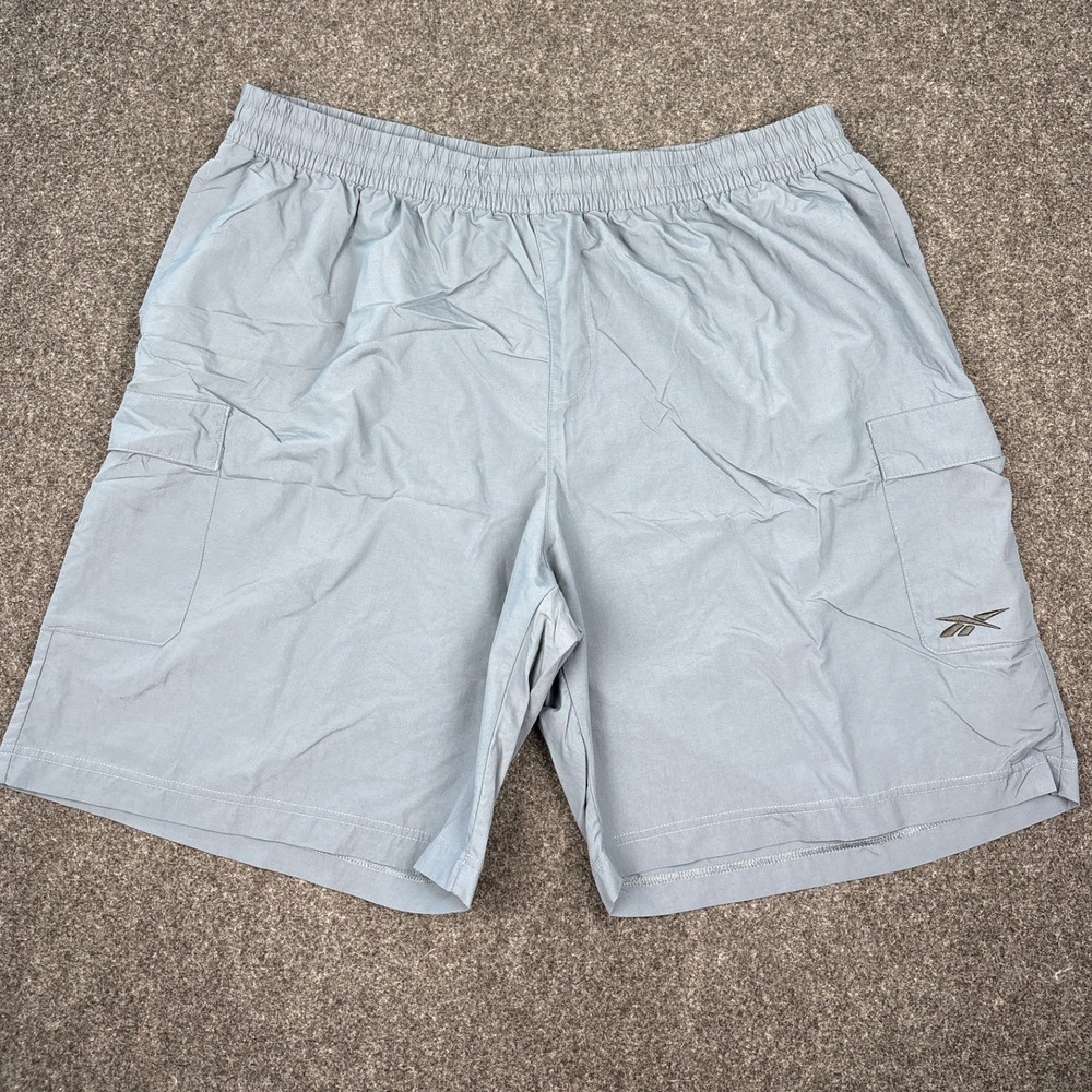 Reebok Mens Gray Blue Athletic Cargo Shorts Elastic Waist Training 100202685